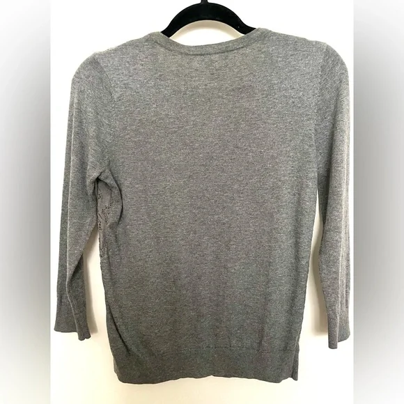 LOFT Gray Lace Cotton/Nylon Stretch Women's Light Sweater - Picture 9 of 15